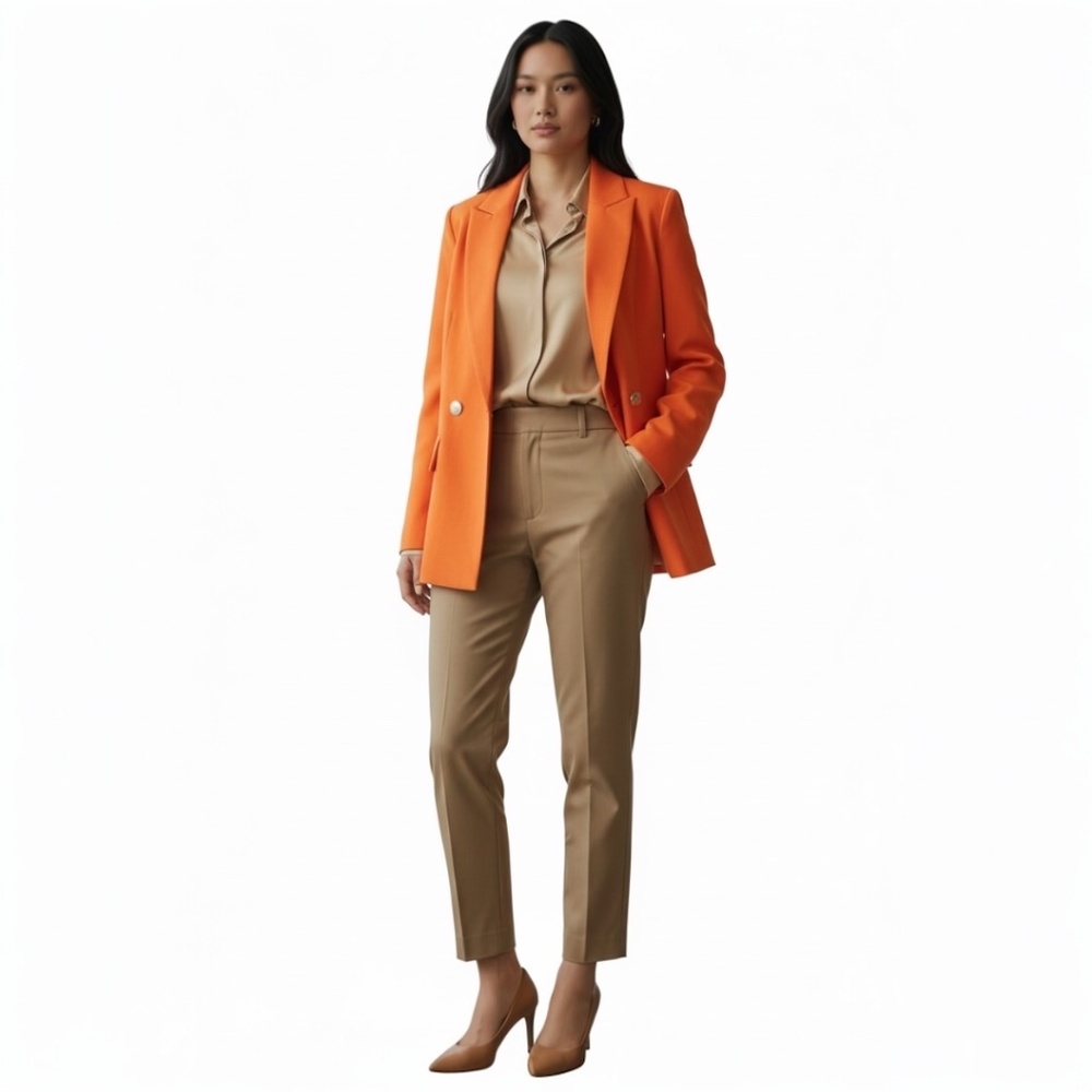 DKNY Women's Blazer Faux Flap Pockets Double Breast Closure Orange